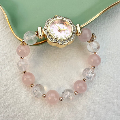 Soft Mist Pink & White Crystal Beaded Watch