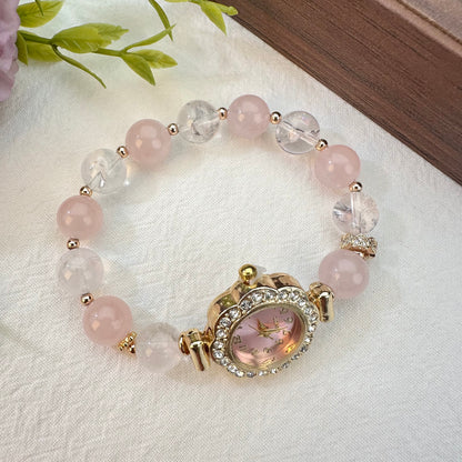 Soft Mist Pink & White Crystal Beaded Watch