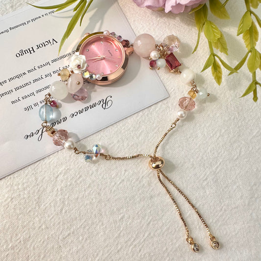 Soft Pink Mist Crystal & White Shell Adjustable Bracelet Watch