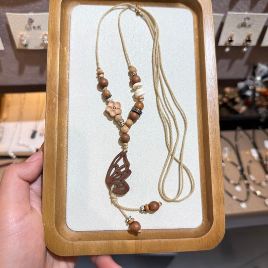 Wooden Cutout Butterfly Sweater Necklace