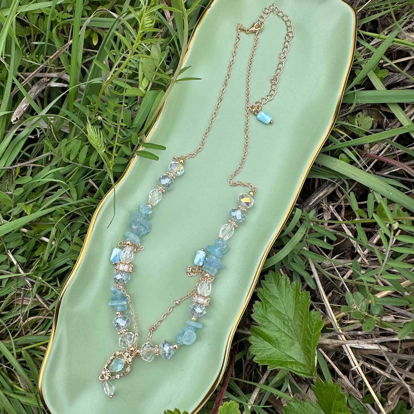 Lolita Style Aquamarine Crystal Necklace