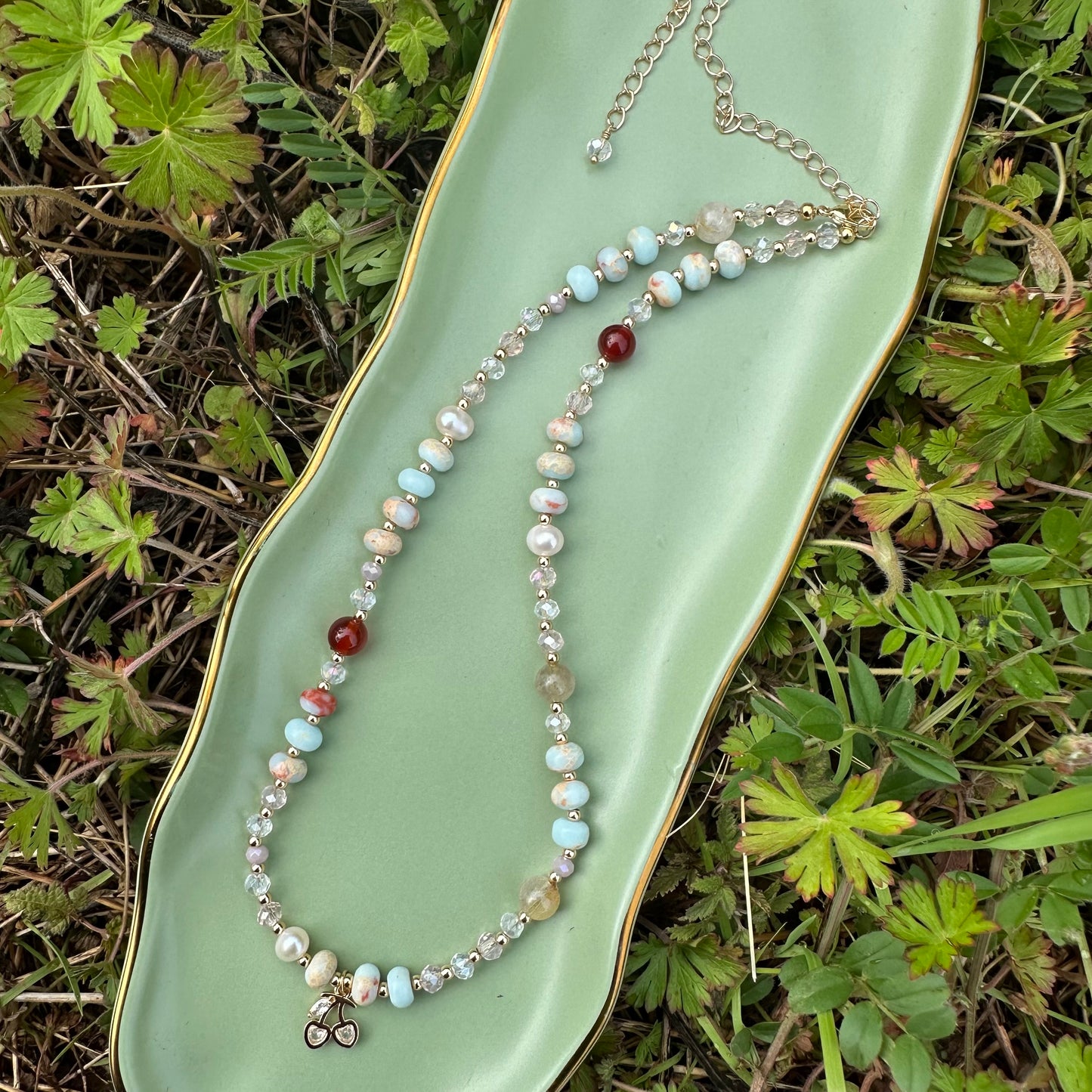 Shoushan Stone & Red Agate Cherry Necklace