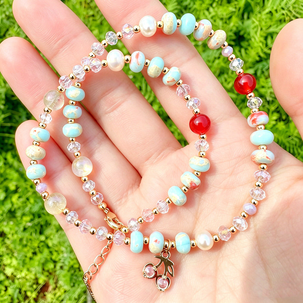 Shoushan Stone & Red Agate Cherry Necklace