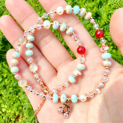 Shoushan Stone & Red Agate Cherry Necklace