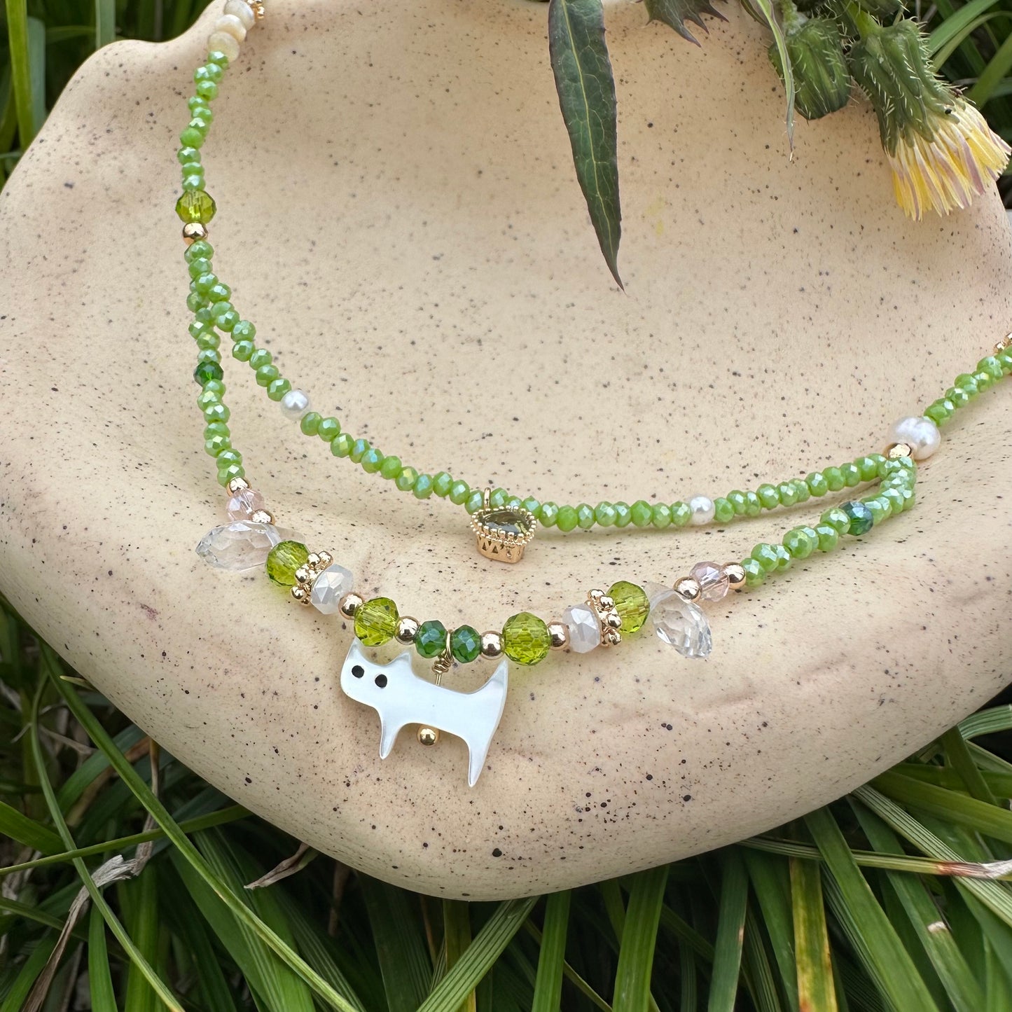 Green Shell Cat Necklace