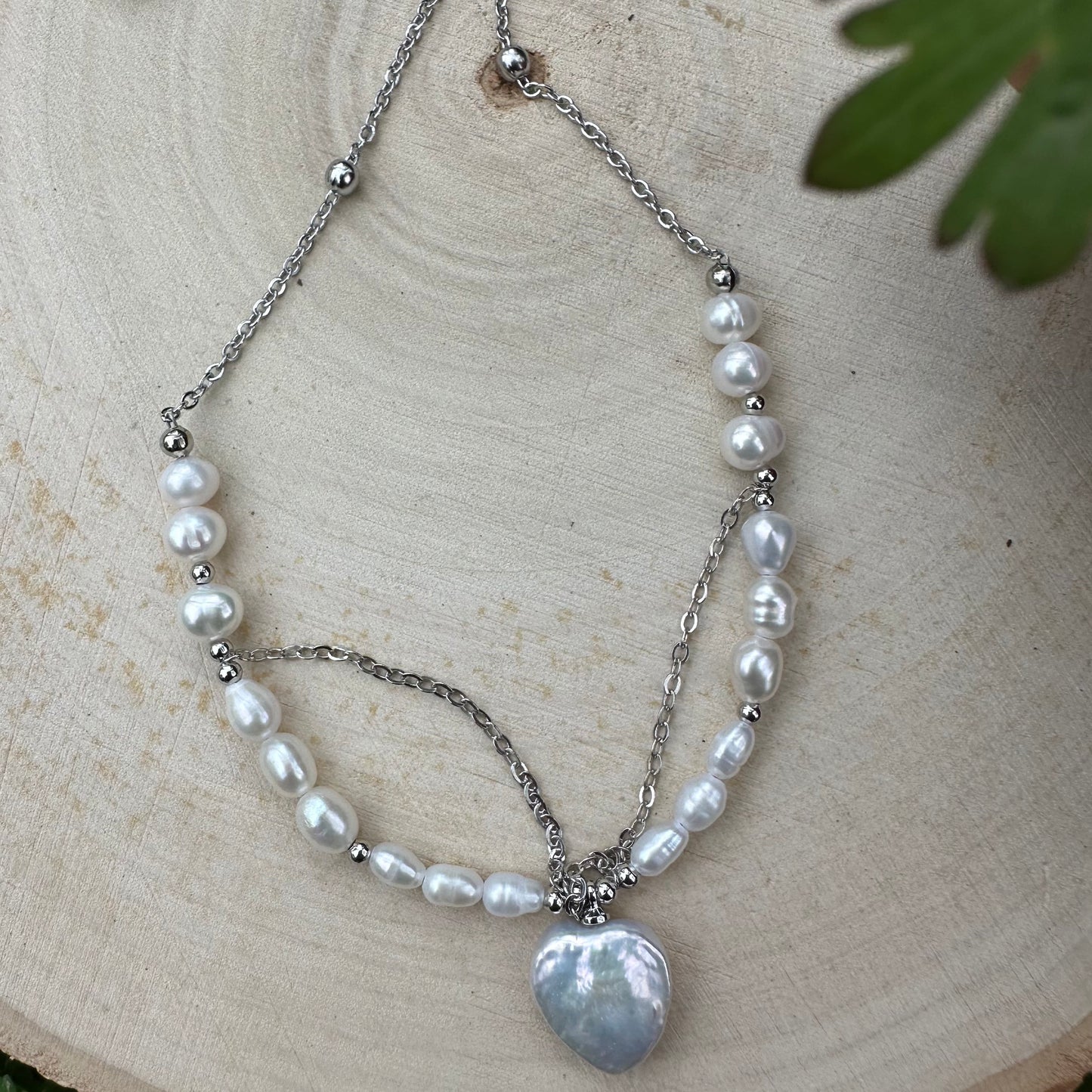 Natural Pearl Chain with Heart Pendant Necklace