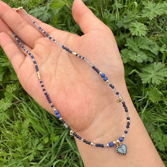 Delicate Heart Pendant Blue Necklace