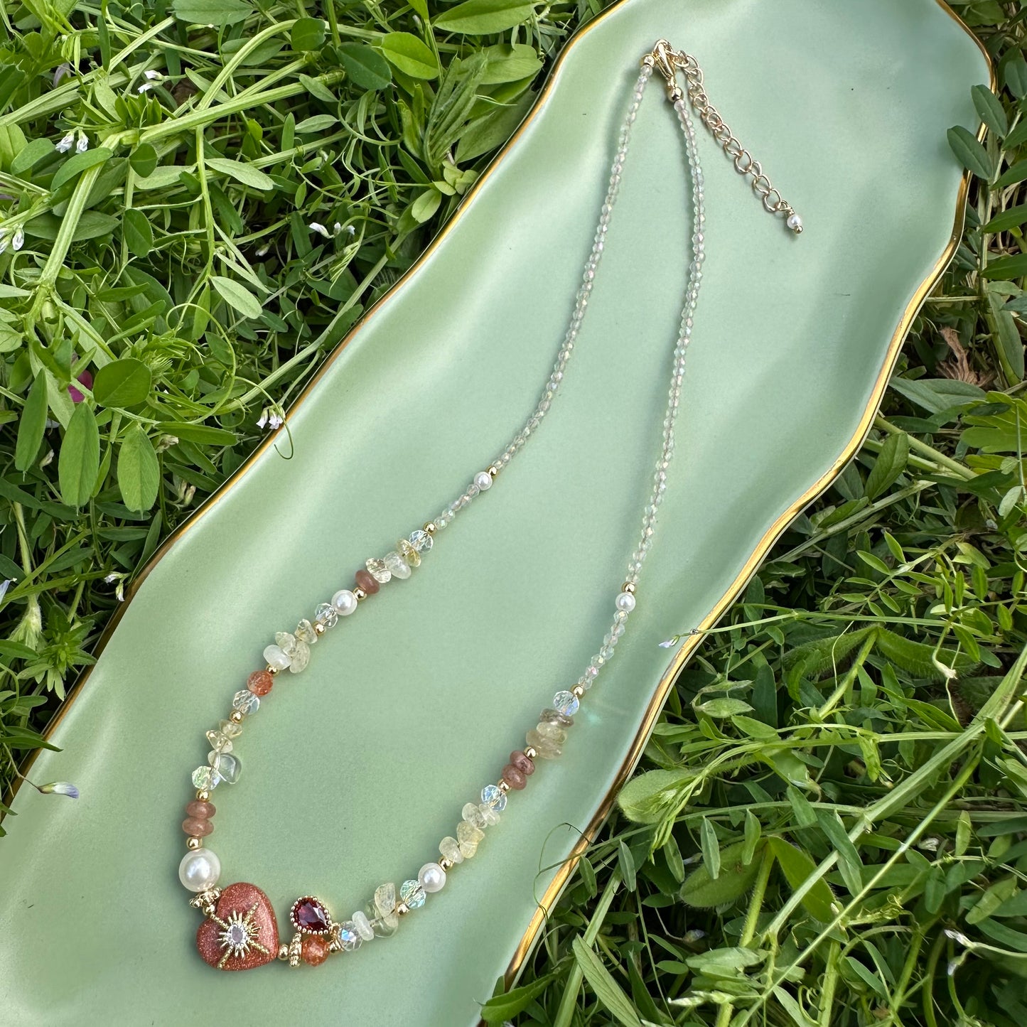 Delicate Yellow Heart Pearl Necklace
