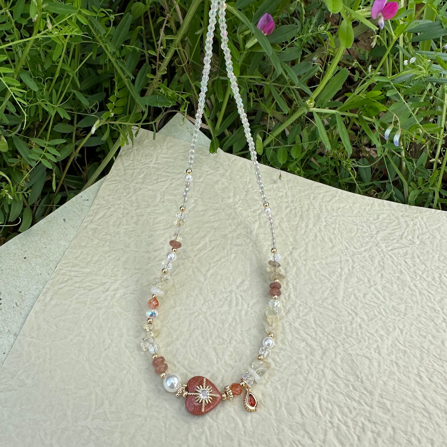 Delicate Yellow Heart Pearl Necklace