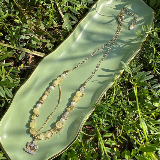 Golden Jade Pearl Crown Necklace