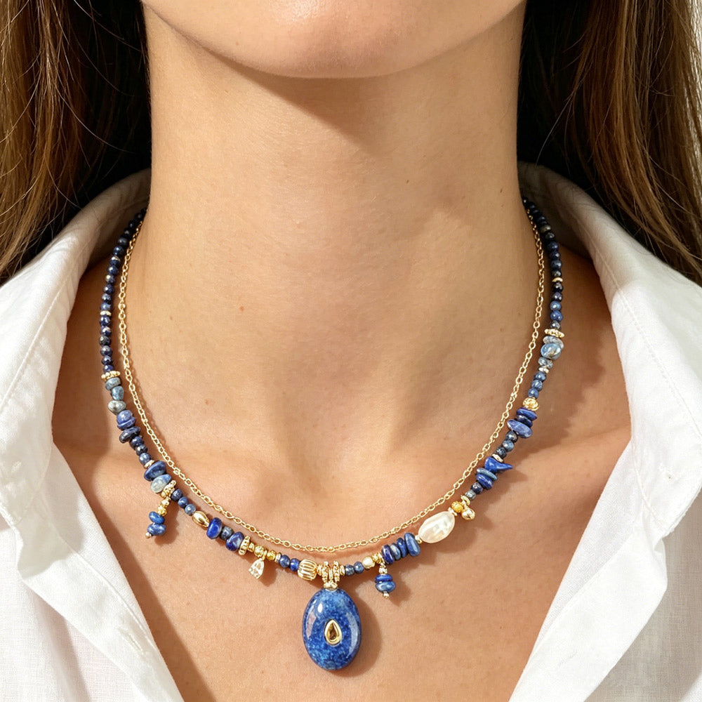 Natural Pearl & Lapis Lazuli Necklace