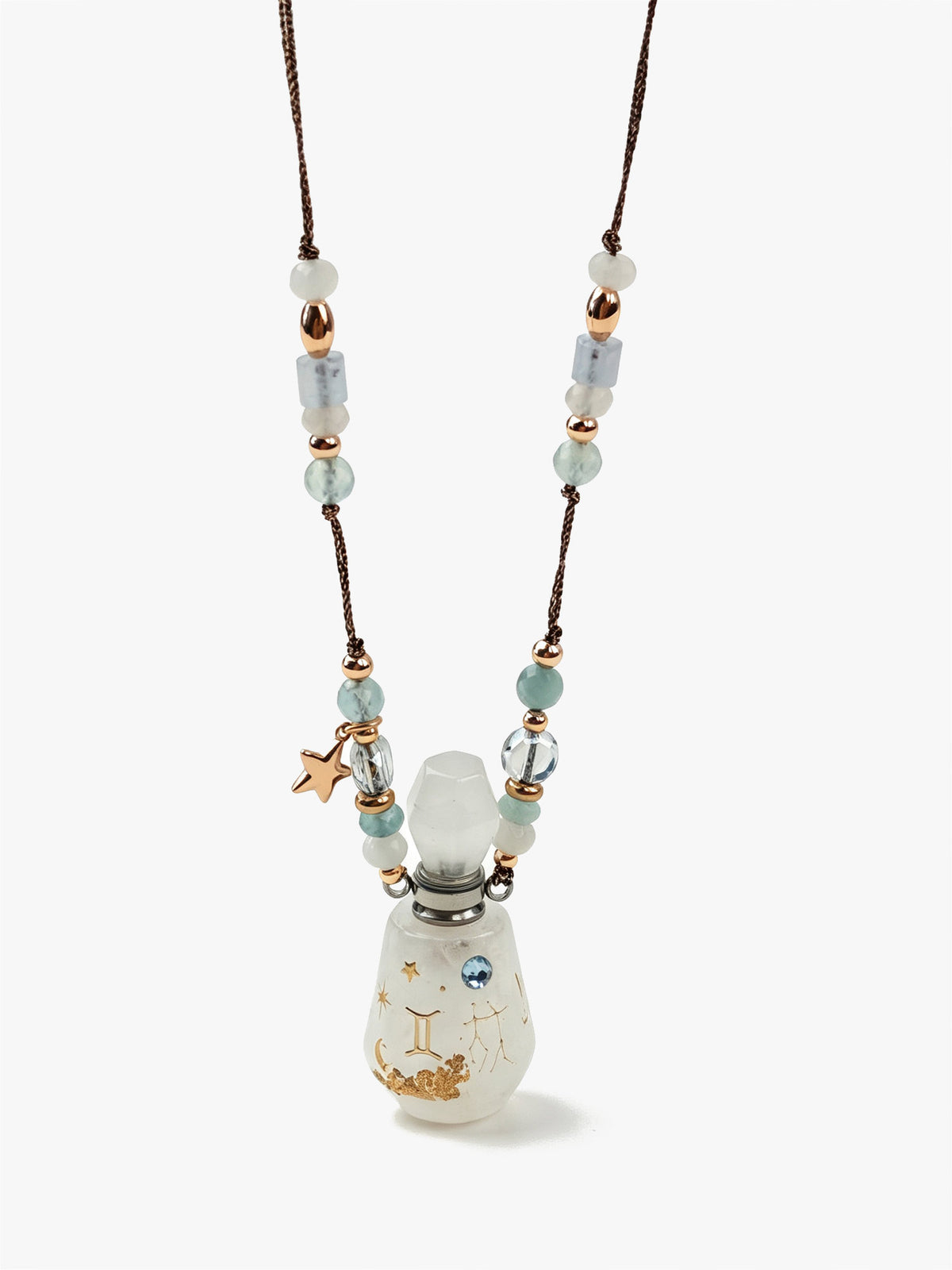 Zodiac Crystal Perfume Bottle Pendant Necklace Gemini