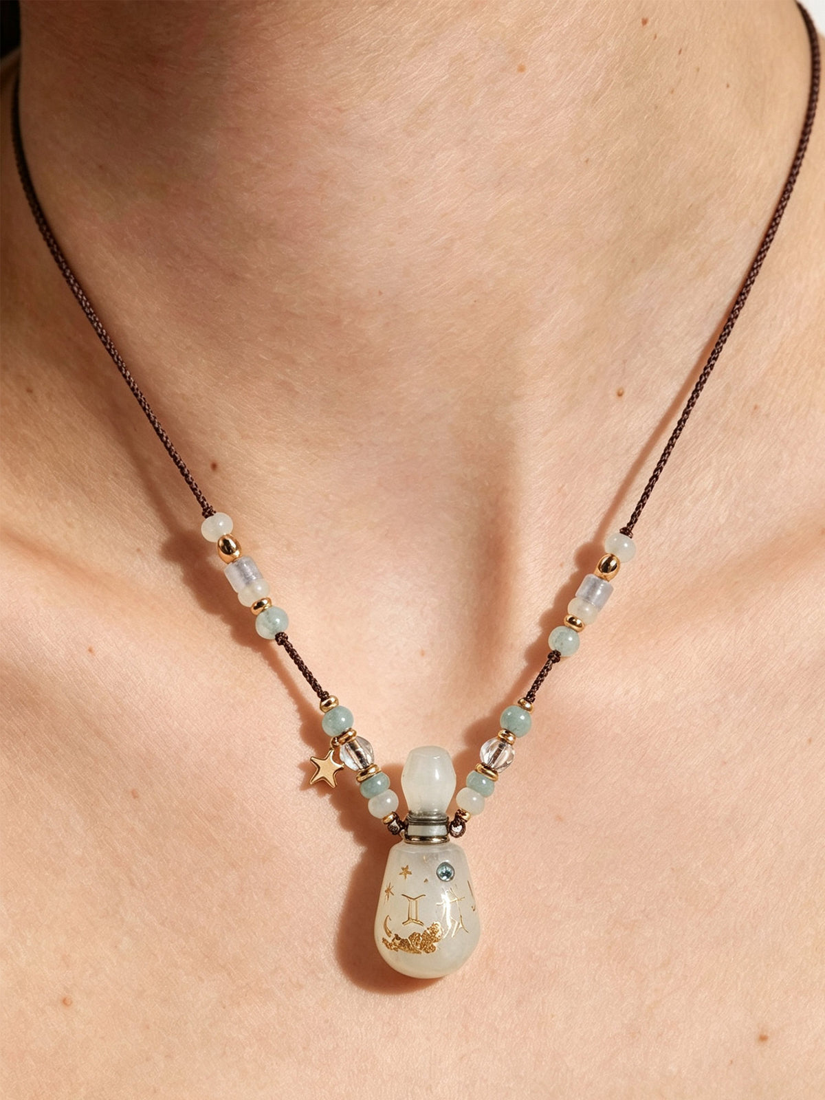 Zodiac Crystal Perfume Bottle Pendant Necklace Gemini