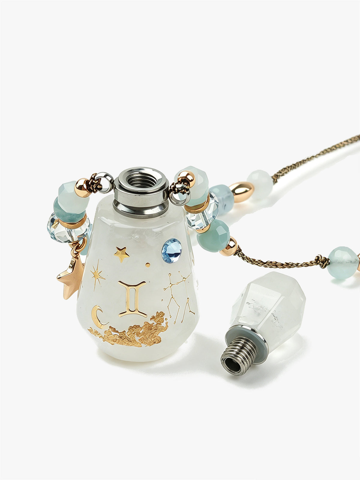 Zodiac Crystal Perfume Bottle Pendant Necklace Gemini