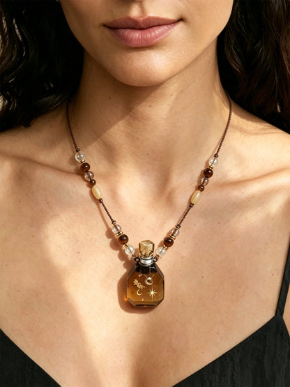 Zodiac Crystal Perfume Bottle Pendant Necklace Taurus