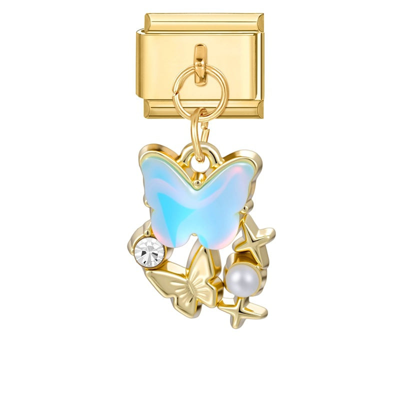 Gold Bottom Pendant - Blue Butterfly