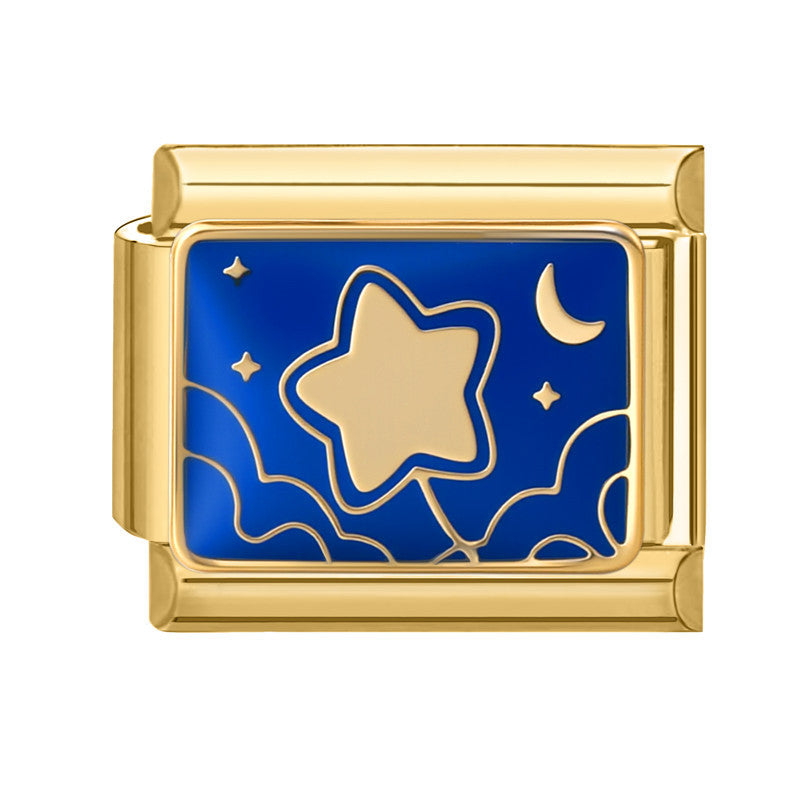 Gold Bottom Blue Star Moon-24 / 1 * 0.9cm [out Of Stock Minimum Order Of 100]