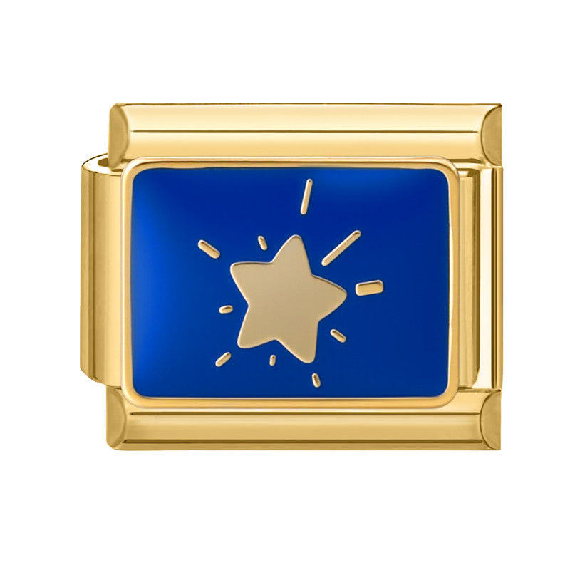 Blue Star Moon-12 On Gold Bottom / 1 * 0.9cm [out Of Stock Minimum Order Of 100]