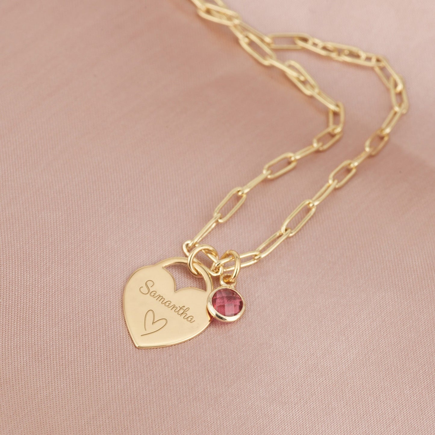 Birthday Gift for Girls, Personalized Name & Birthstone Heart Necklace, Custom Engraved Kids Jewelry for Little Girls