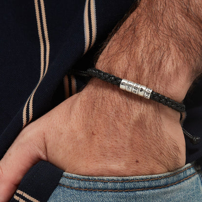 Personalized Men's Woven Leather Bracelet, Adjustable Dad Bracelet Gift