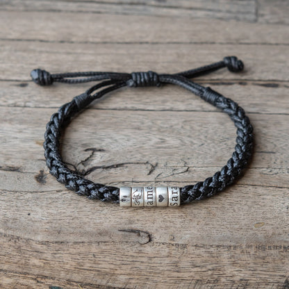 Personalized Men's Woven Leather Bracelet, Adjustable Dad Bracelet Gift