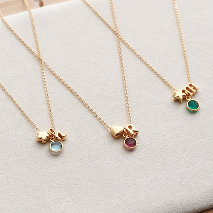 Children's Initial Birthstone Necklace, Personalized Flower Girl Jewelry Gift