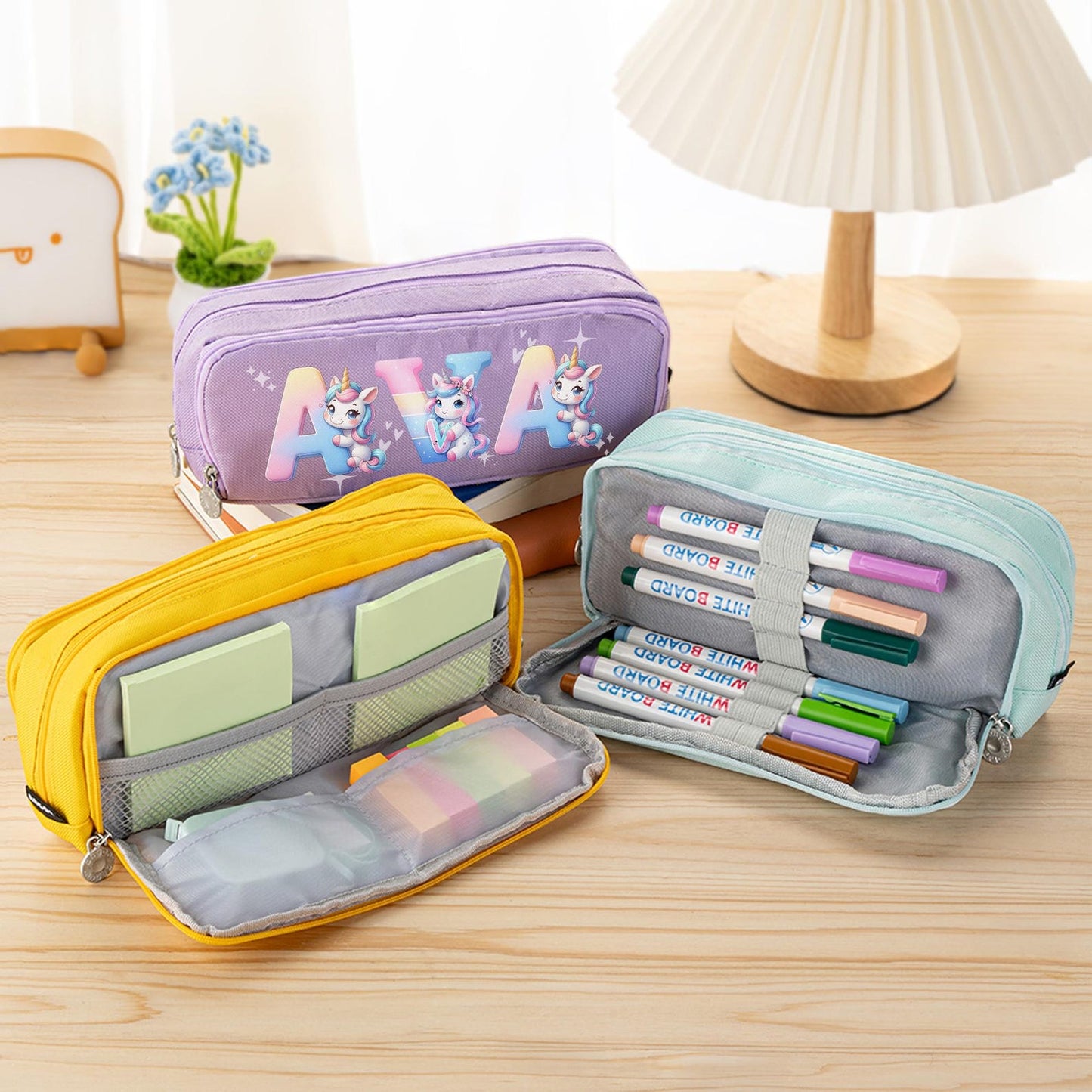Personalized Pencil Case, Back to School Gift for Kids, Custom Name Three-Compartment School Supplies Pouch