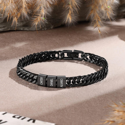 Personalized Dad Bracelet with Kids Names, Custom Engraved Bead Steel Family Gift