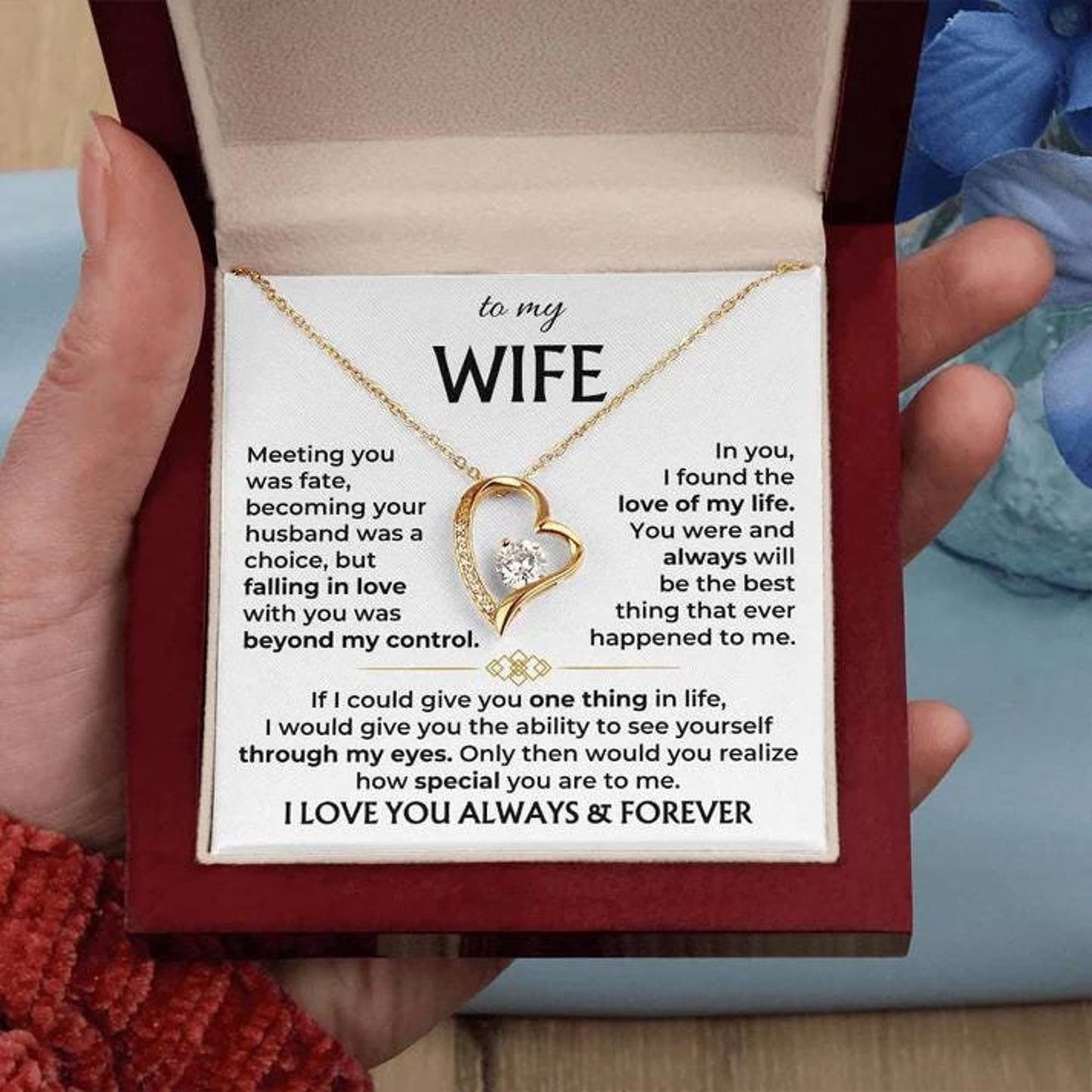 To My Wife Gift, Heart Necklace With Message Card