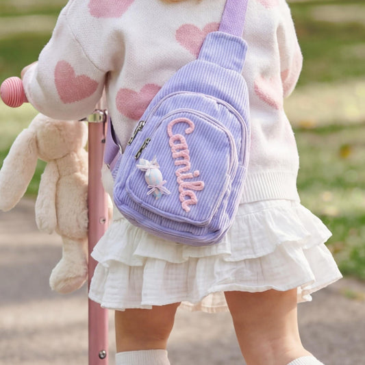 Personalized Kids Crossbody Bag, Custom Corduroy Sling Bag, Birthday Gift or Back to School for Toddlers and Children