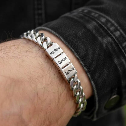 Personalized Dad Bracelet with Kids Names, Custom Engraved Bead Steel Family Gift