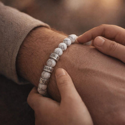 Personalized Dad Bracelet with Kids Names, Engraved Beaded Family Bracelet