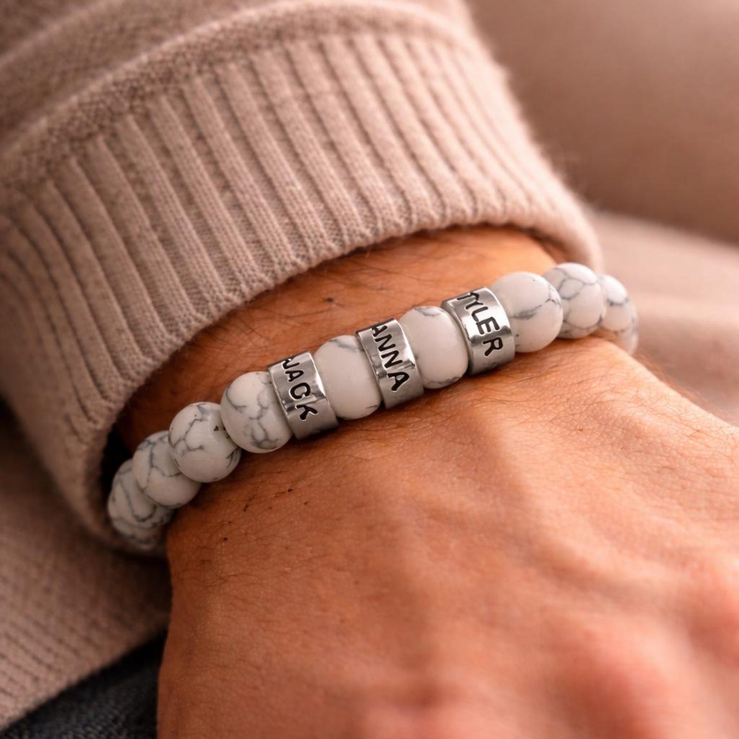 Personalized mens bracelet, Custom names jewelry, Engraved beaded bracelet for dad, Daddy birthday gifts from kids, Baby