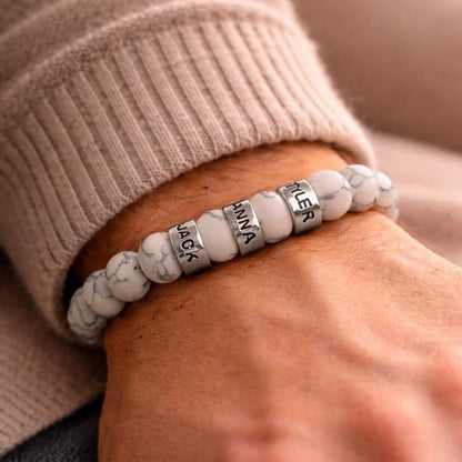 Personalized Dad Bracelet with Kids Names, Engraved Beaded Family Bracelet