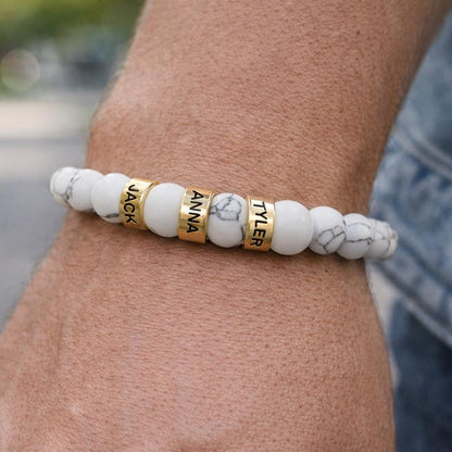 Personalized Dad Bracelet with Kids Names, Engraved Beaded Family Bracelet