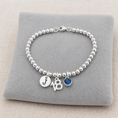 Birthday Gift for Girls, Silver Minimalist Bead Ball Bracelet