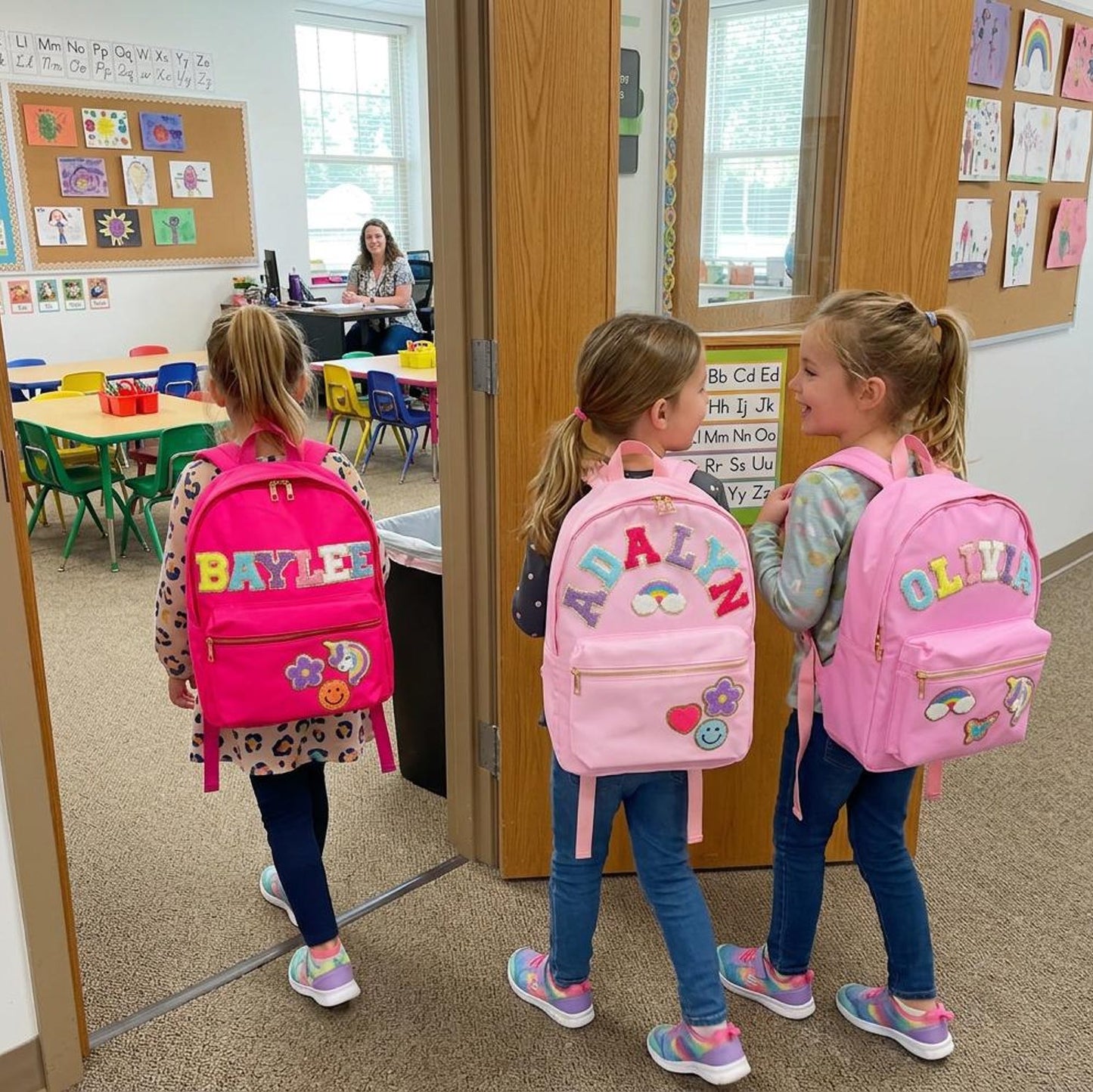 Personalized Nylon Backpack with Varsity Letters, Back to School Gift for Kids, Custom School Book Bag with Patches