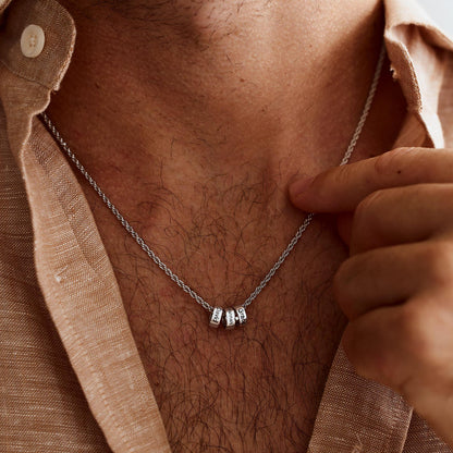 Personalized Husband Family Name Bead Necklace, Engraved Men's Necklace Gift