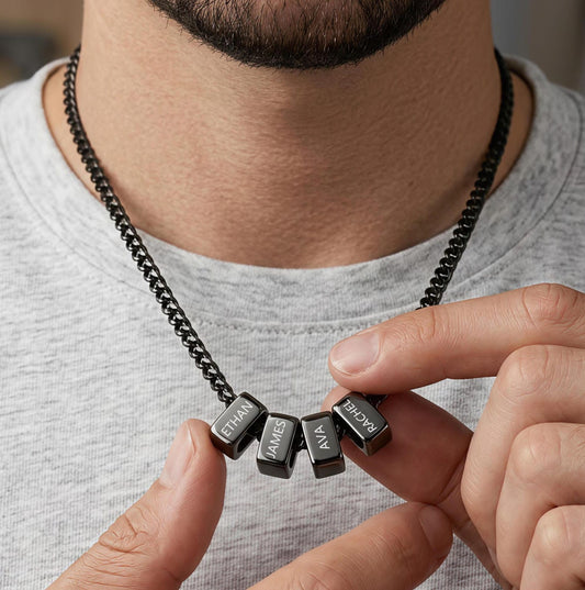 Custom Mens Necklace with Family Name,Personalized Engraved Name Beads Jewelry,1st Fathers Day Gift,Husband Gifts,Dad Birthday gift