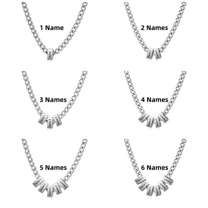 Personalized Men's Family Name Necklace, Engraved Name Bead Jewelry Gift for Dad