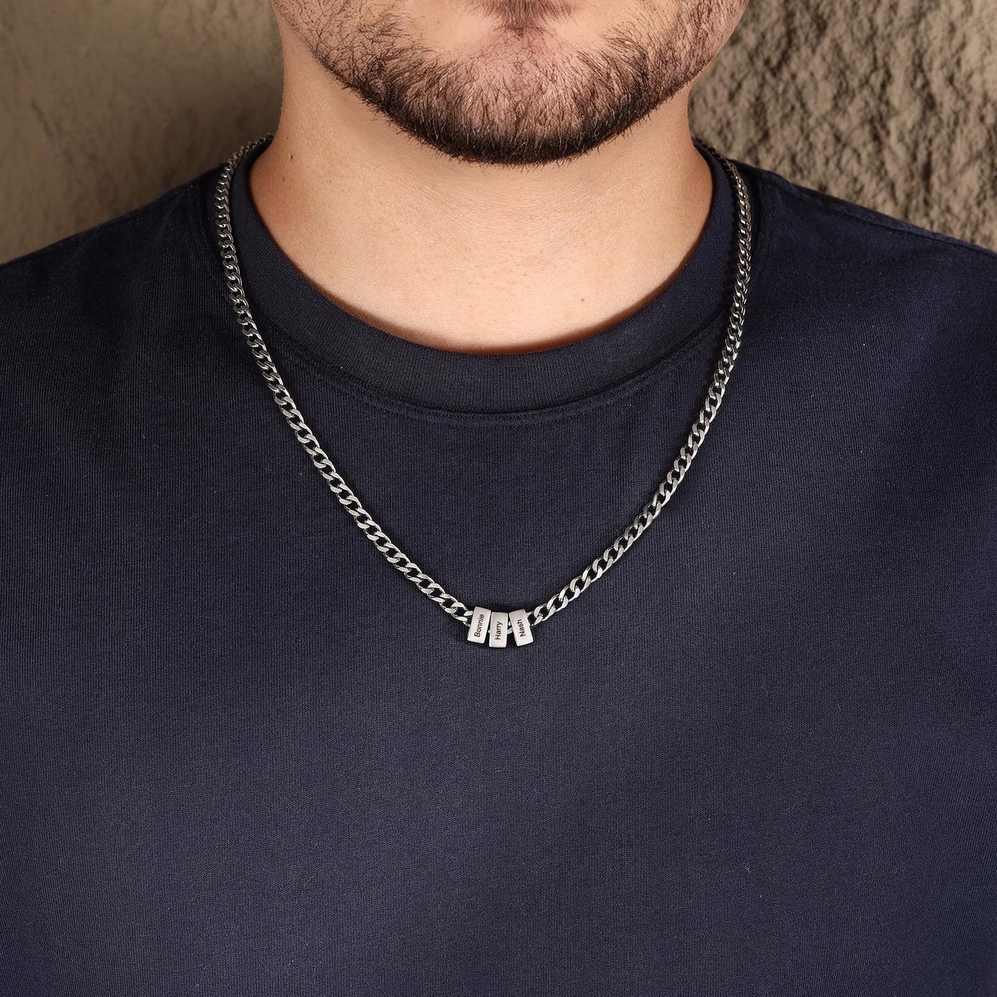 Custom Mens Necklace with Family Name,Personalized Engraved Name Beads Jewelry,1st Fathers Day Gift,Husband Gifts,Dad Birthday gift