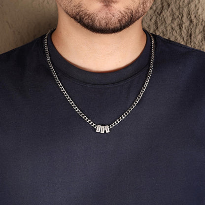 Personalized Men's Family Name Necklace, Engraved Name Bead Jewelry Gift for Dad
