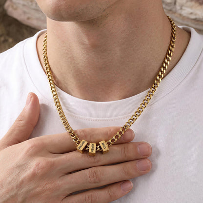 Personalized Men's Family Name Necklace, Engraved Name Bead Jewelry Gift for Dad