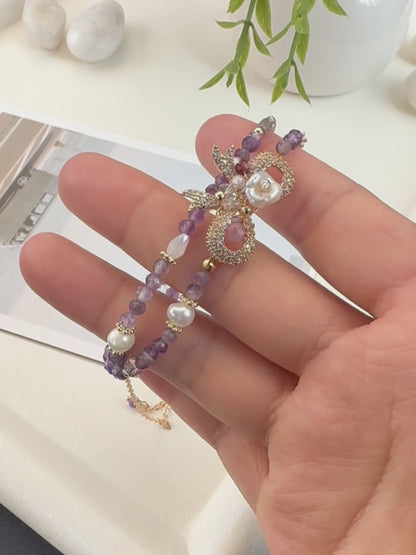 Baroque Pearl & Amethyst Double Layer Bracelet