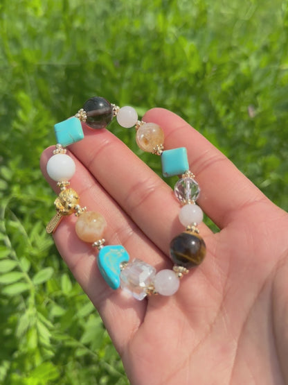 Chinese Lucky Cat Multi-Gem Bracelet