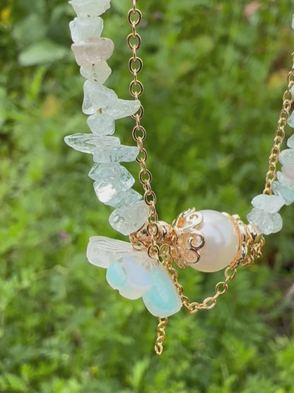 Blue Resin Flower & Chip Stone Necklace