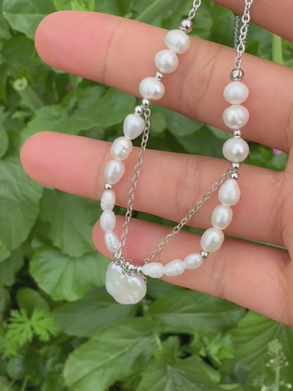 Natural Pearl Chain with Heart Pendant Necklace