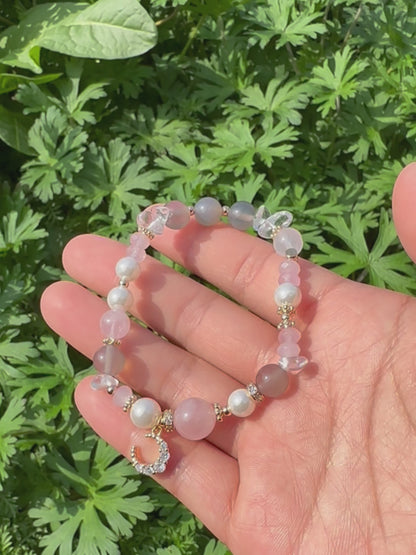 Rose Quartz Chip & Pearl Bracelet