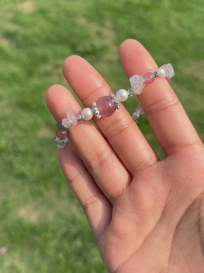 Natural Strawberry Quartz Chip Bracelet